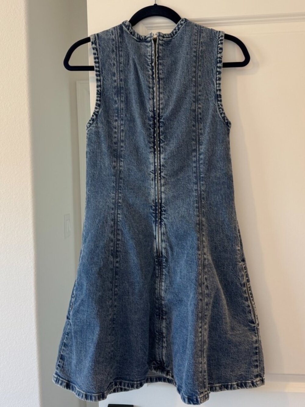 Sleeveless Denim A-Line Dress - Blue - Picture 2 of 5